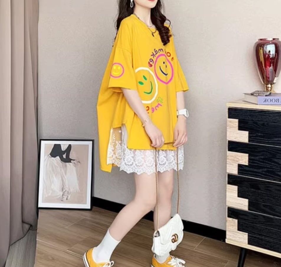 新作 ロゴ レイヤード風 プリント ゆったり 半袖 Tシャツ 全3色<S-4948>