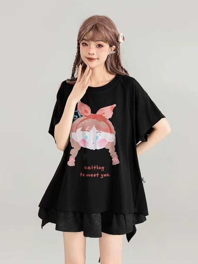 着回し力抜群 ゆったり ファッション感満々 ロング丈 2色半袖Tシャツ<S-11068>