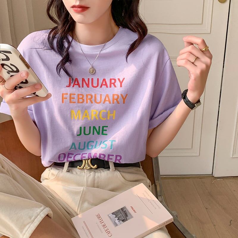 ゆったり感アップ 切り替え オシャレ度満点 プリント Tシャツ カットソー<S-3404>