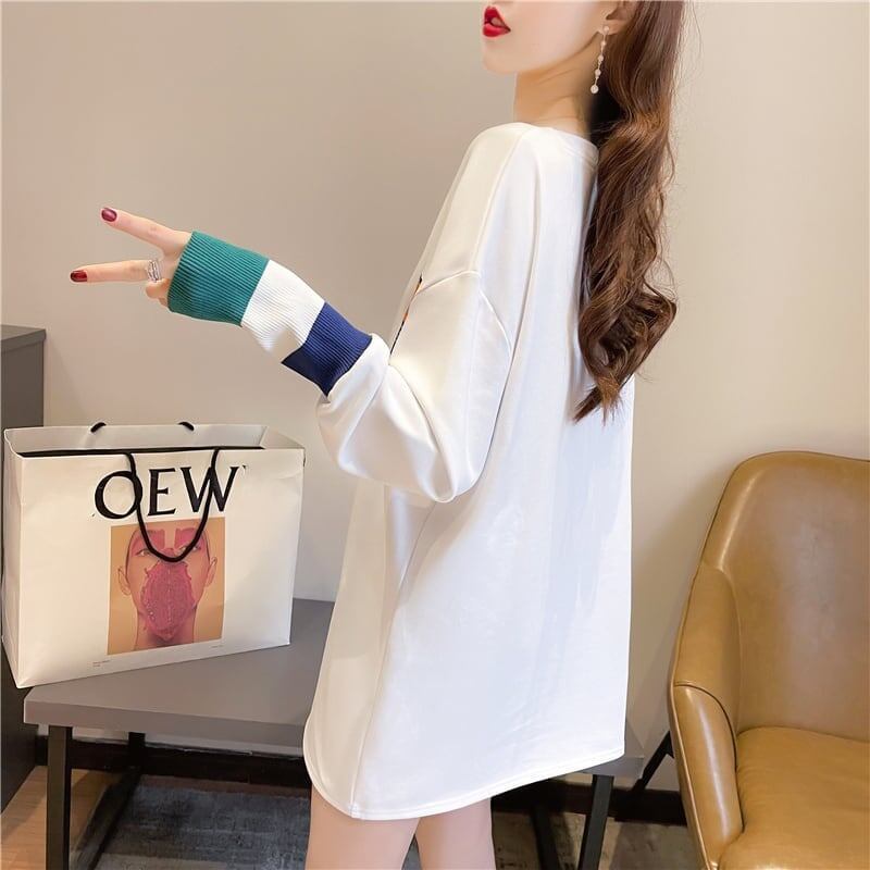 美人度アップ 切り替え ファッション プリント Tシャツ カットソー<S-3668>