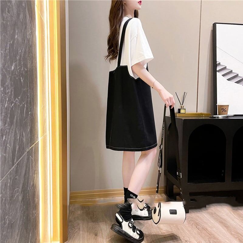 カジュアル 切り替え 一目惚れ Tシャツ カットソー ワンピース<S-3334>