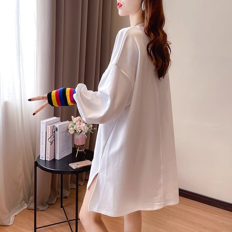 着せ グラフィックプリント 虹色 ロング長袖Tシャツ 三色トップス<S-4107>