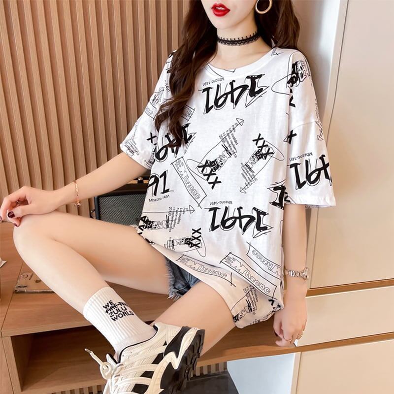オシャレ度満点 プリント カジュアル Tシャツ カットソー<S-3301>