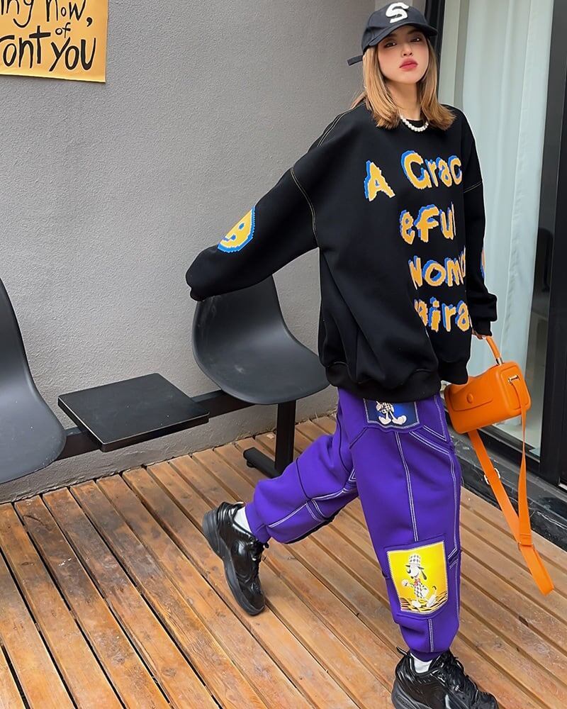 超人気 個性派 ファッション 海外トレンド 裏起毛 スウェット<S-6279>