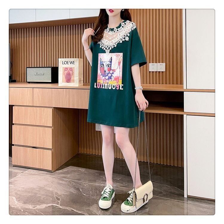 新商品 透かし彫り キュート レース 切り替え ゆったり 半袖Tシャツ<S-8472>