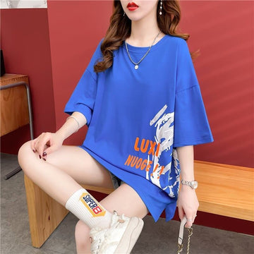 スタイリッシュ 切り替え 一目惚れ プリント Tシャツ カットソー＜S-3584＞