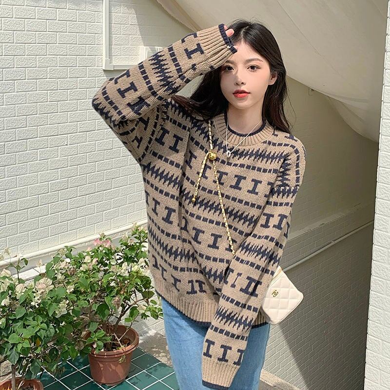 超人気  厚手 ゆったりニットセーター<S-4683>