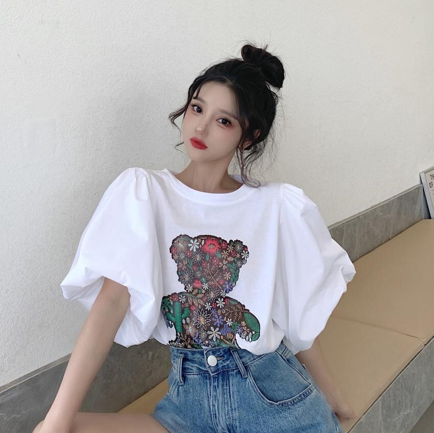 キュート プリント ファッション ゆったり 全4色 半袖 Tシャツ＜S-11521＞