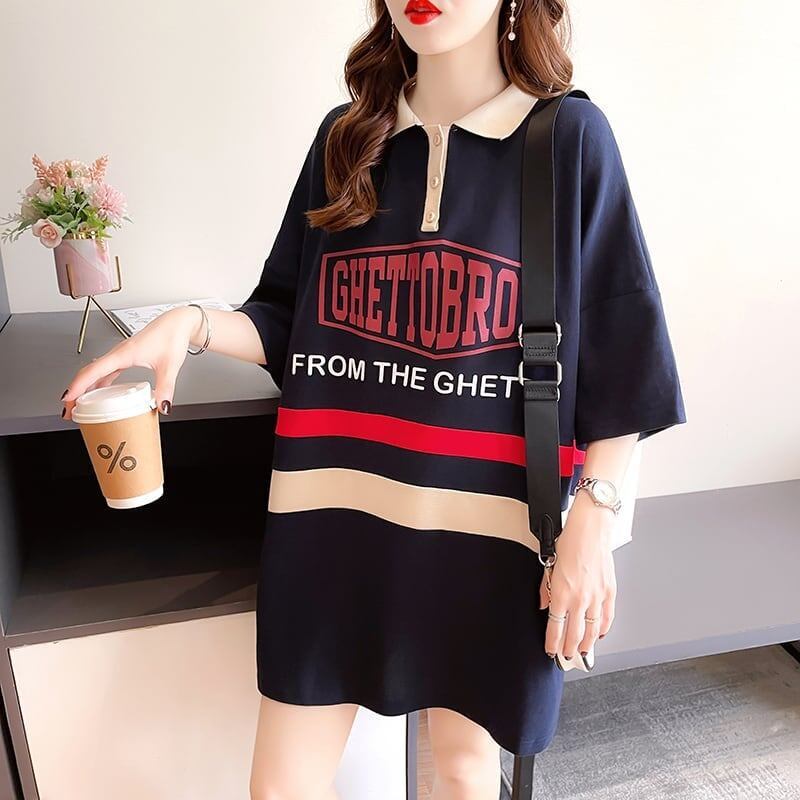 デザインセンス香港風味レトロ漫画ルーズポロシャツTシャツ<S-2927>