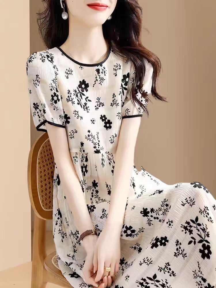 好感度UP シフォン ファッション 花柄 半袖ワンピース<S-8459>