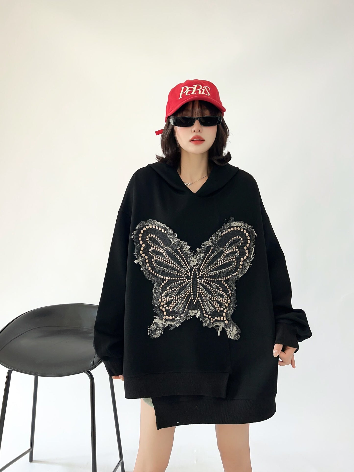 都市ファッショ デザイン オシャレ おしゃれ度高め 刺繍 ホットダイヤモンド カジュアル 3色選択 パーカー<S-9290>