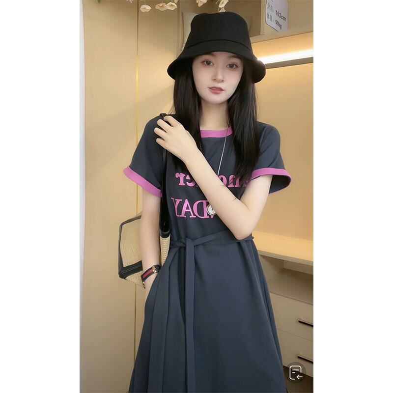 売り切れ必至 簡潔 上質 半袖Tシャツワンピース<S-8288>