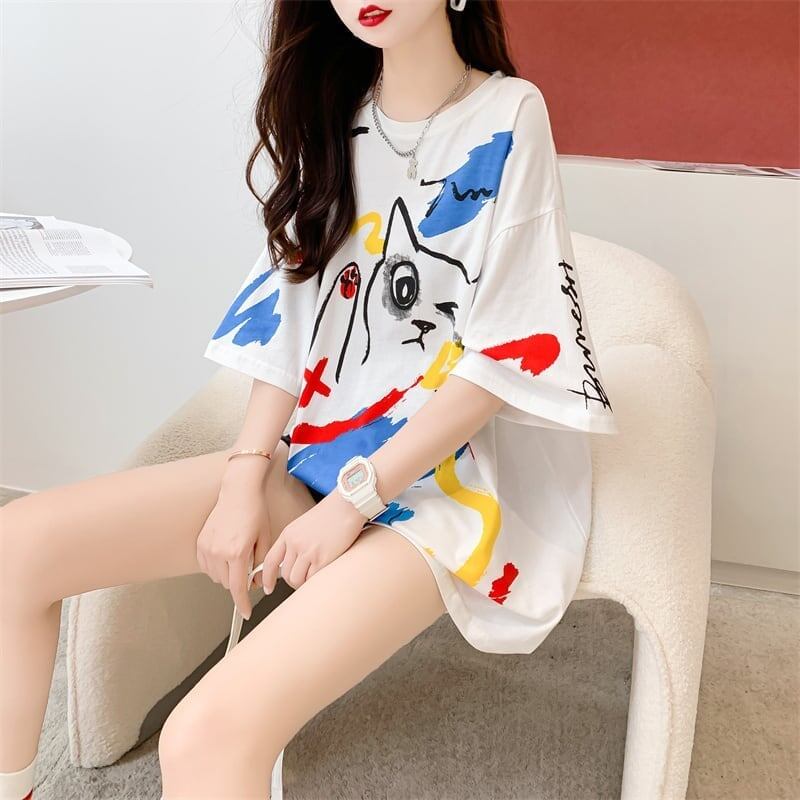 ルーズ カートゥーンプリント 今季大好評 Tシャツ カットソー＜S-3471＞