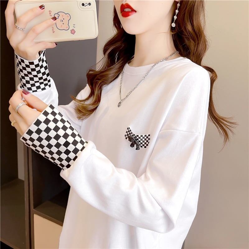 スタイリッシュ 切り替え 一目惚れ プリント Tシャツ カットソー＜S-3675＞