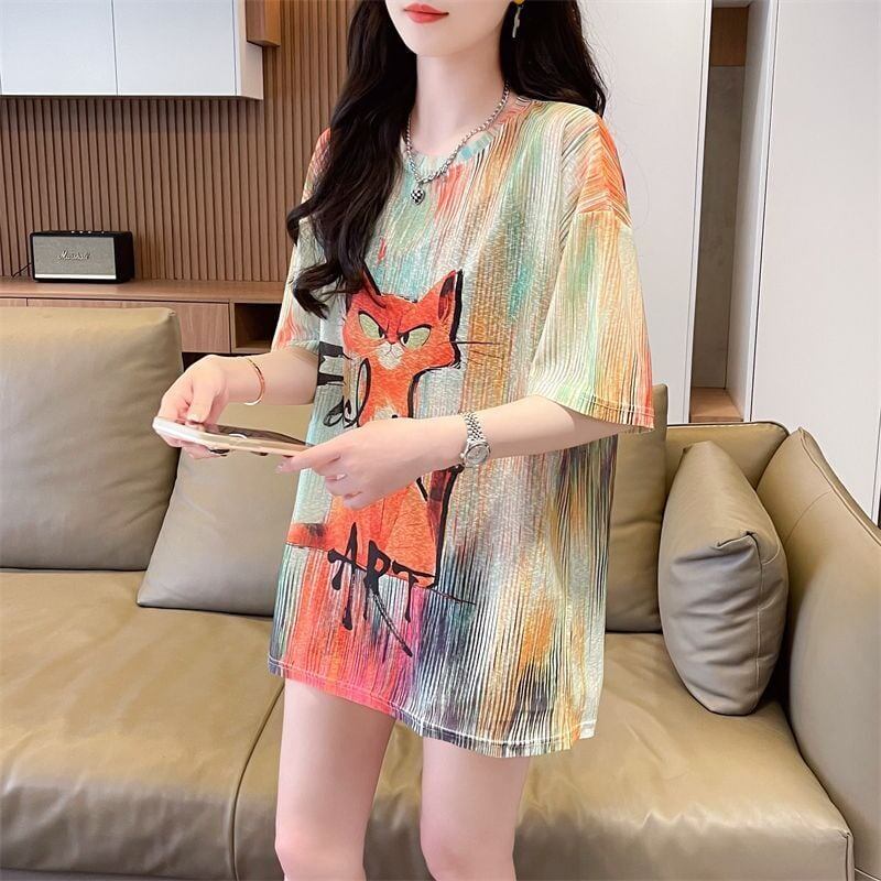 大活躍 絞り染め 特別デザイン プリント 2色選択 半袖Tシャツ＜S-8574＞