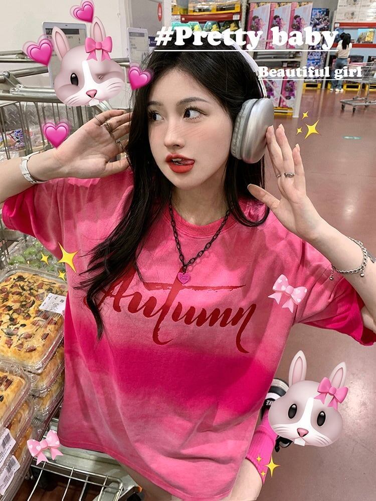 レイジースタイルドーパミングラデーションタイダイオールマッチ半袖Tシャツ<S-2895>