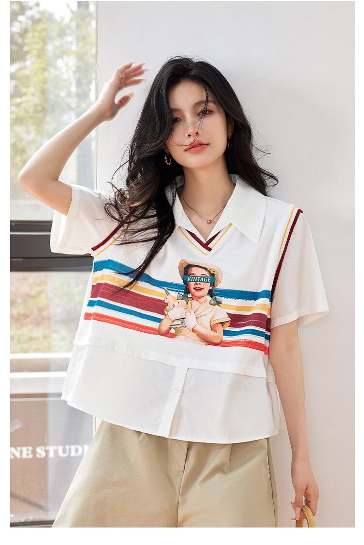 話題沸騰中 一目惚れ 個性的なデザイン レイヤード風 Tシャツ カットソー＜S-8331＞