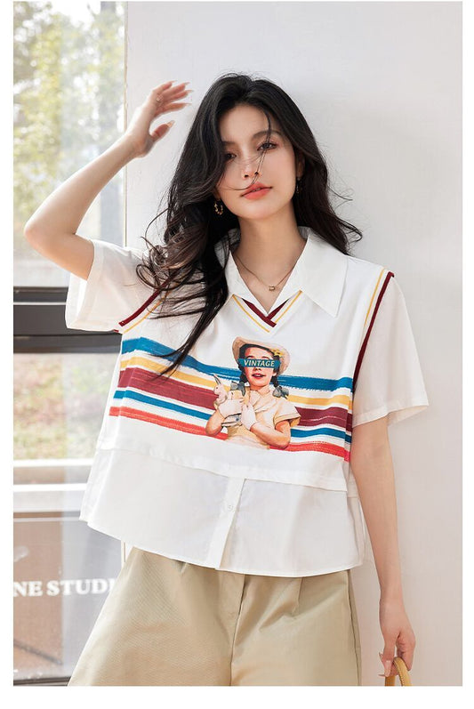 話題沸騰中 一目惚れ 個性的なデザイン レイヤード風 Tシャツ カットソー＜S-8331＞