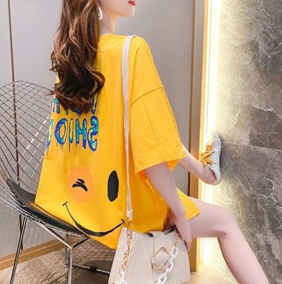 好感度UP ゆったりロング丈 カジュアル 切り替え 三色 半袖Tシャツ＜S-8166＞