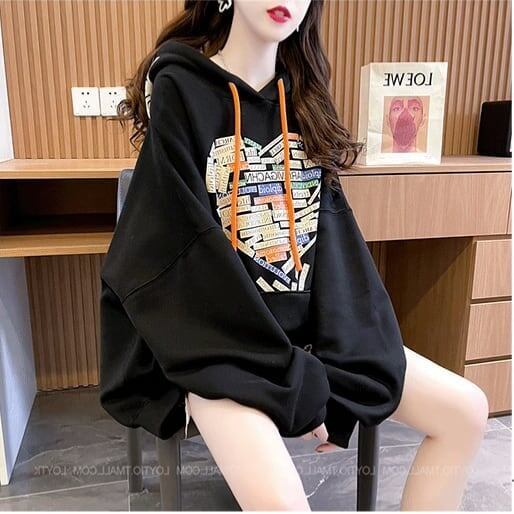 韓国系ハートマークプリントフード付きパーカー三色あり＜S-4143＞