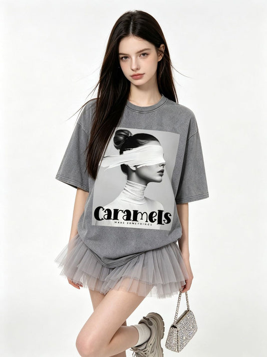 大人気 ゆったり プリント カジュアル Tシャツ S-13291