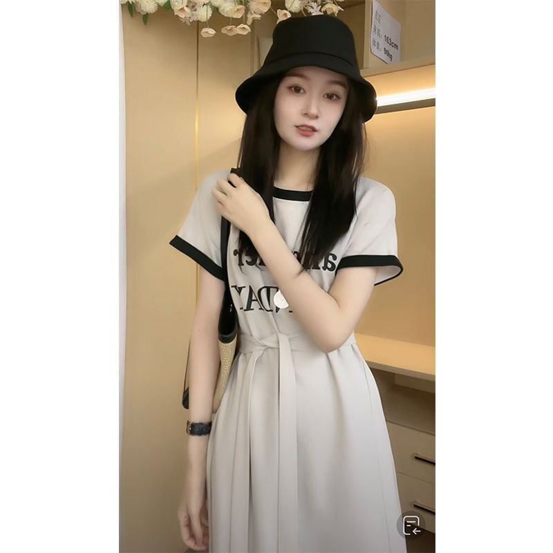 売り切れ必至 簡潔 上質 半袖Tシャツワンピース<S-8288>