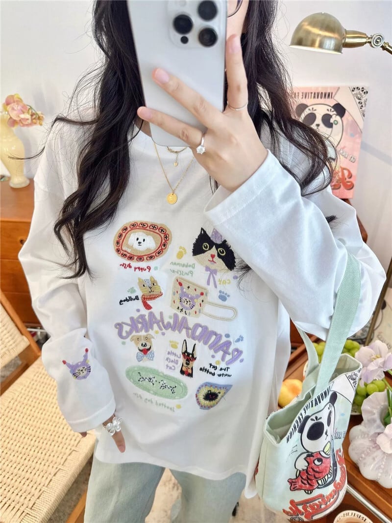 新商品 大人可愛い 求めてたデザイン 肌触り抜群 プリント 5色選択 Tシャツ<S-9369>