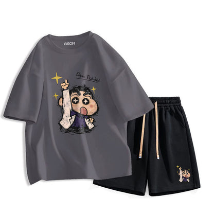 男女兼用 プリント Tシャツ & ショーツ セットアップ S-13266