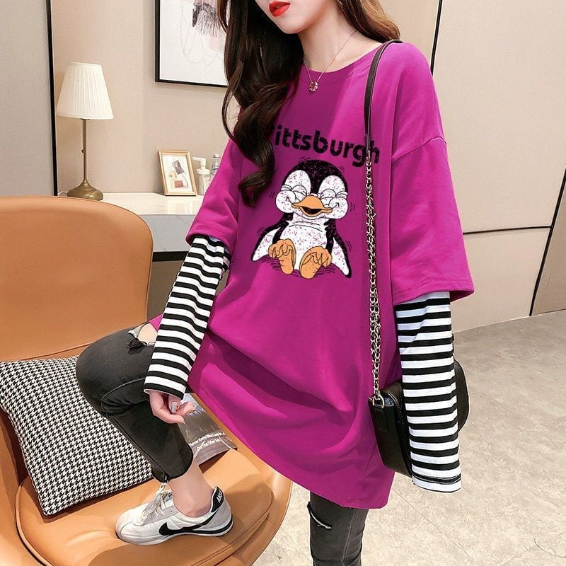 シンプル レイヤード風 ファッション プリント Tシャツ カットソー＜S-8131＞