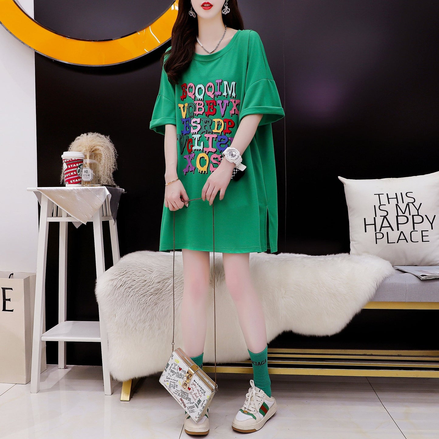 カジュアル 切り替え オシャレ度満点 プリント Tシャツ カットソー＜S-3515＞
