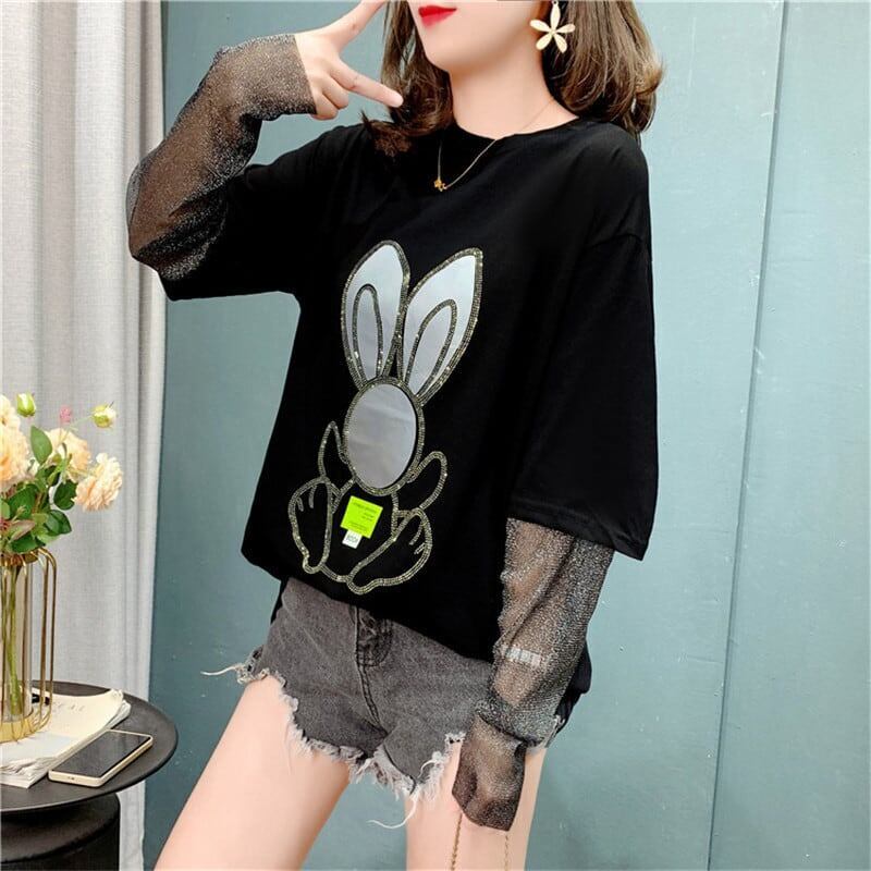 個性的なデザイン カートゥーンプリント 女性力を高める Tシャツ カットソー＜S-2995＞