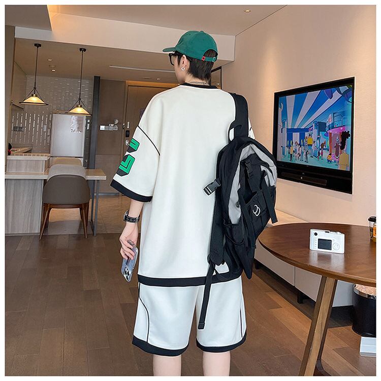 早い者勝ち カジュアル ファッション 切り替え 全3色 半袖Ｔシャツⅹパンツセット<S-8950>