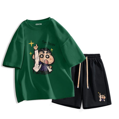 男女兼用 プリント Tシャツ & ショーツ セットアップ S-13266