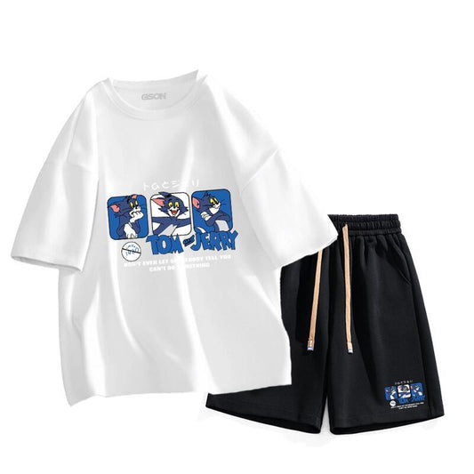 男女兼用 売れ筋 プリント Tシャツ & ショーツ セットアップ S-13265