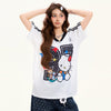 通気メッシュ プリント ゆったり Vネック 半袖 Tシャツ F-13509