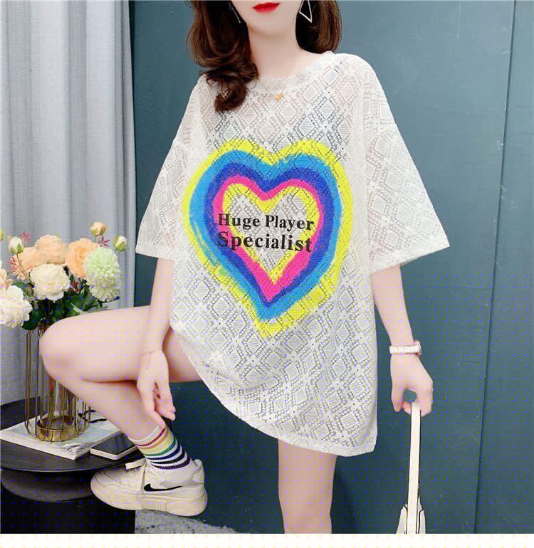 売り切れ必至 ゆったり キュート 透かし彫り半袖Tシャツ＜S-8134＞