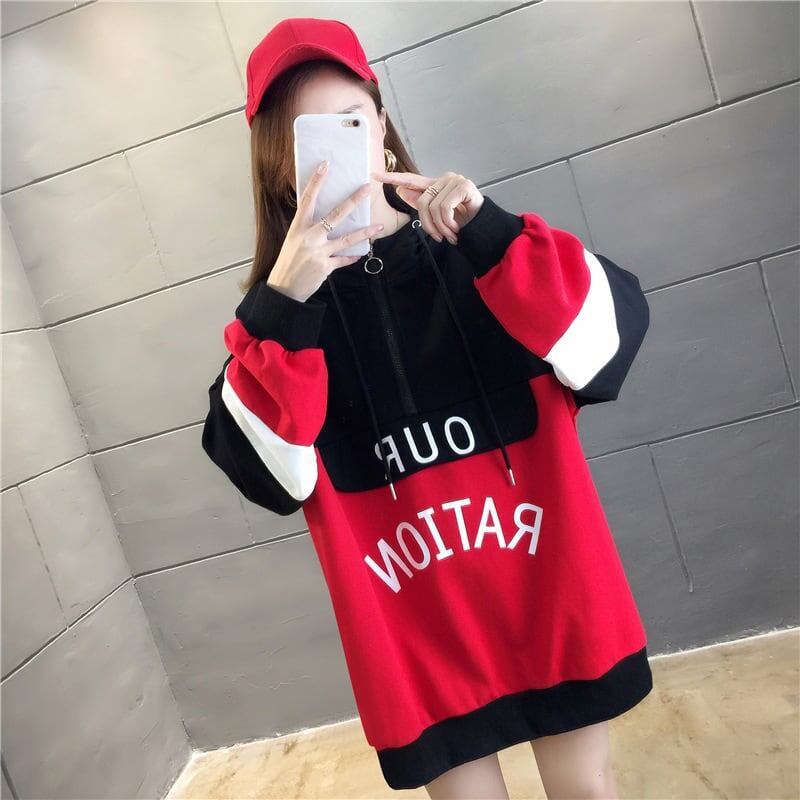オシャレ感たっぷり 切り替え 美人度アップ ジッパー スウェット パーカー＜S-2842＞