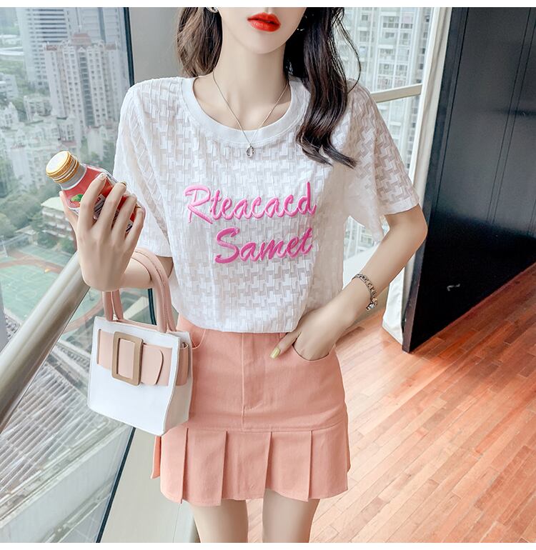 【半額！期間限定！！】大活躍 シフォン 定番シンプル 刺繍 全3色 Tシャツ カットソー ＜S-8601＞