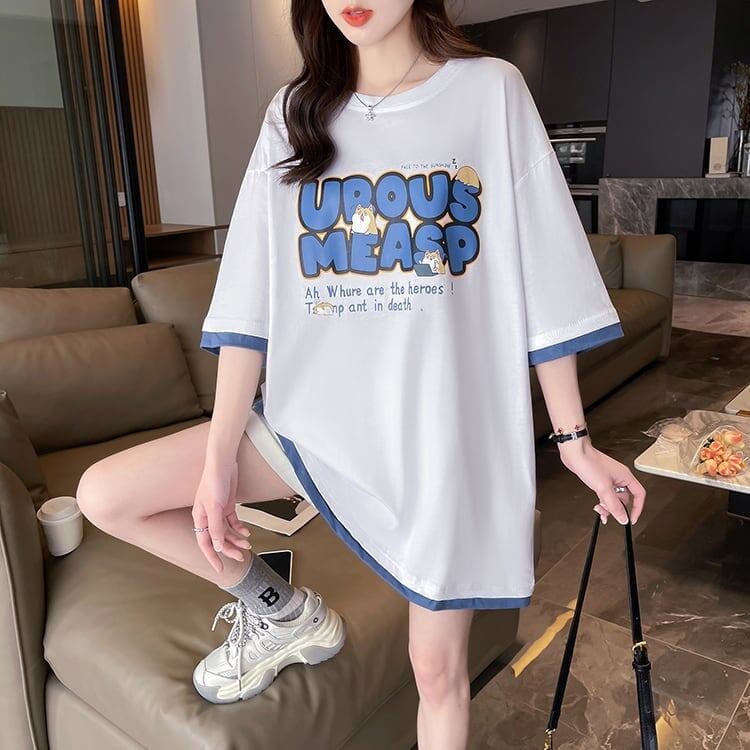 新作 プリントTシャツ ロング アルファベット オーバーサイズ＜S-2808＞