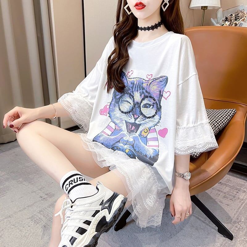 好感度満載 プリント 美感いっぱい Tシャツ カットソー ワンピース＜S-3428＞