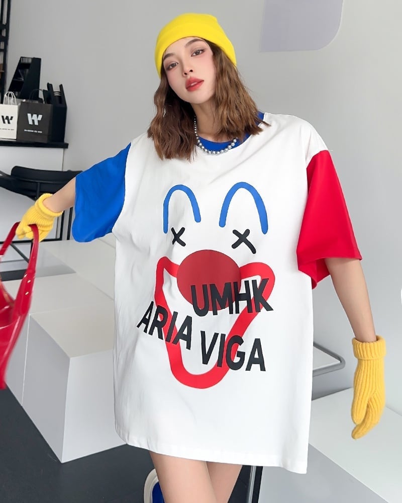 お勧めカラーマッチング ゆったり ビッグロゴ 半袖Tシャツ 全2色＜S-4838＞