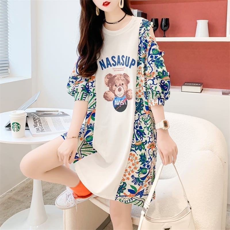 フライドストリート半袖トレンディな韓国風ラウンドネックTシャツ<S-2868>