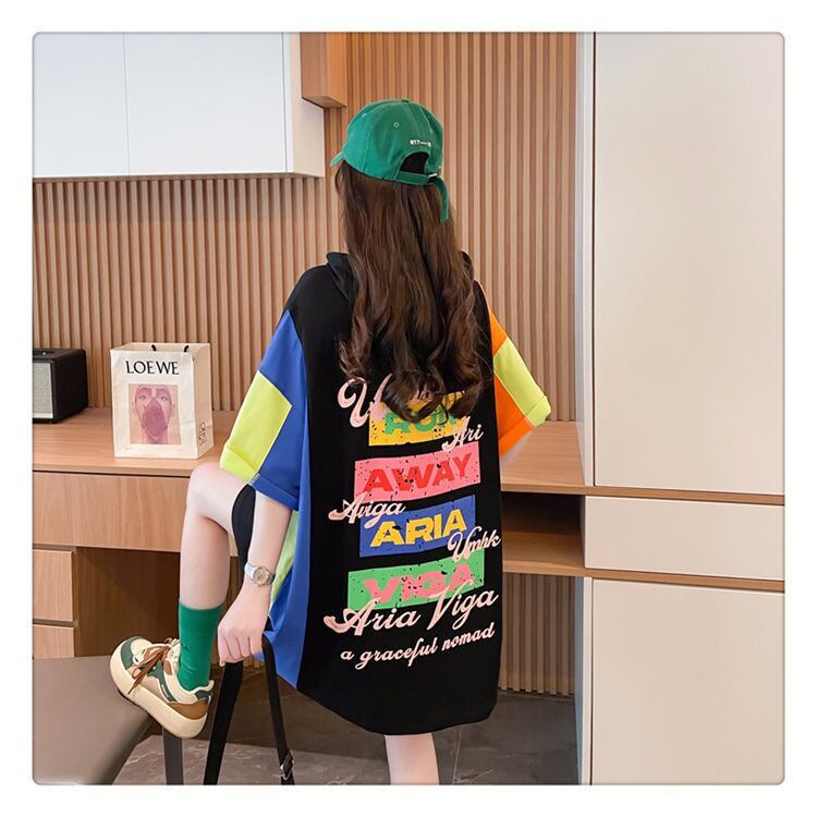 売り切れ必至 切り替え カジュアル カラーマッチング プリント全2色 半袖Tシャツ<S-8723>
