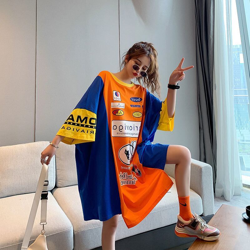 【半額！期間限定！！】超人気 個性派 絶対流行 アバンギャルド プリント 切り替え ゆったり ワンピース<S-8531>