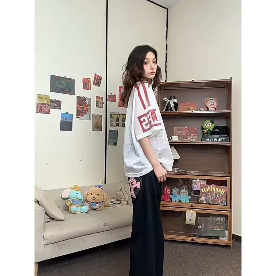透け感 メッシュ 星柄 プリント Tシャツ S-80003