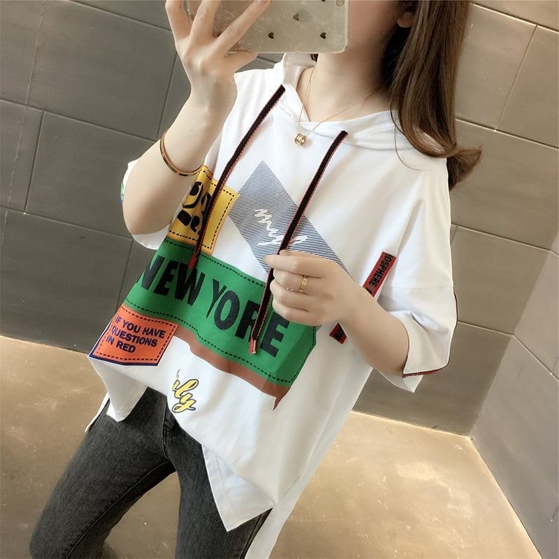 オシャレ度満点 切り替え カジュアル プリント Tシャツ カットソー＜S-3491＞