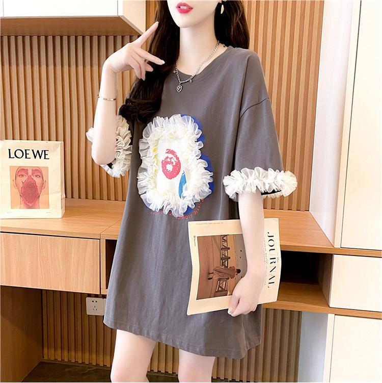 デザインセンスレースステッチTシャツ半袖新しいスタイル<S-2932>