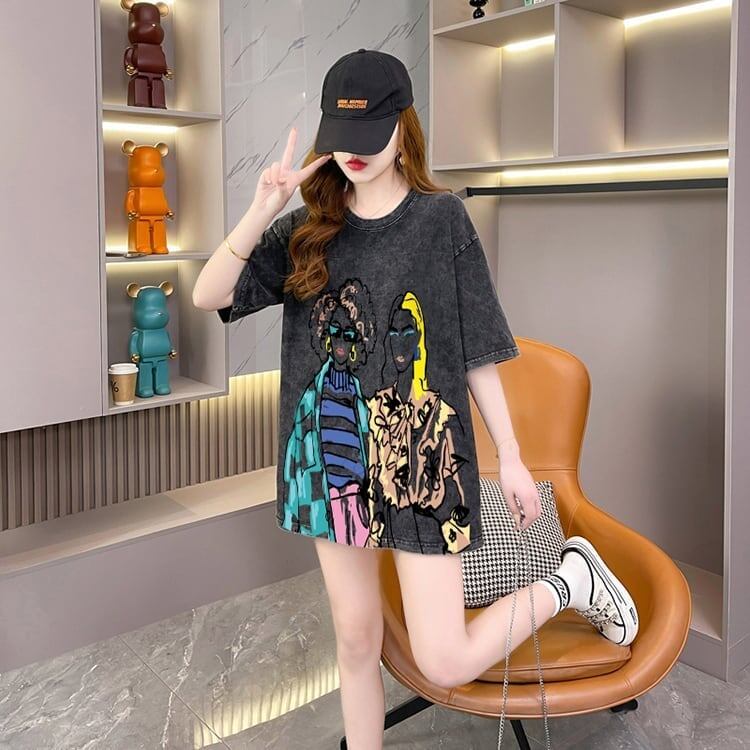 おすすめ ストリート系 ヴィンテージ加工 プリントTシャツ ゆったり半袖＜S-3022＞