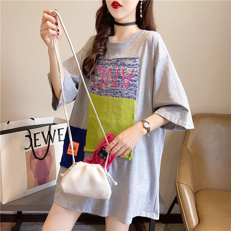 【半額！期間限定！！】ゆったりロング丈切り替え三色半袖Tシャツ＜S-1565＞