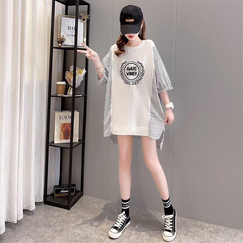 期間限定 ストライプ柄 新作 切り替え プリント 全3色 半袖Tシャツ カットソー ＜S-8685＞